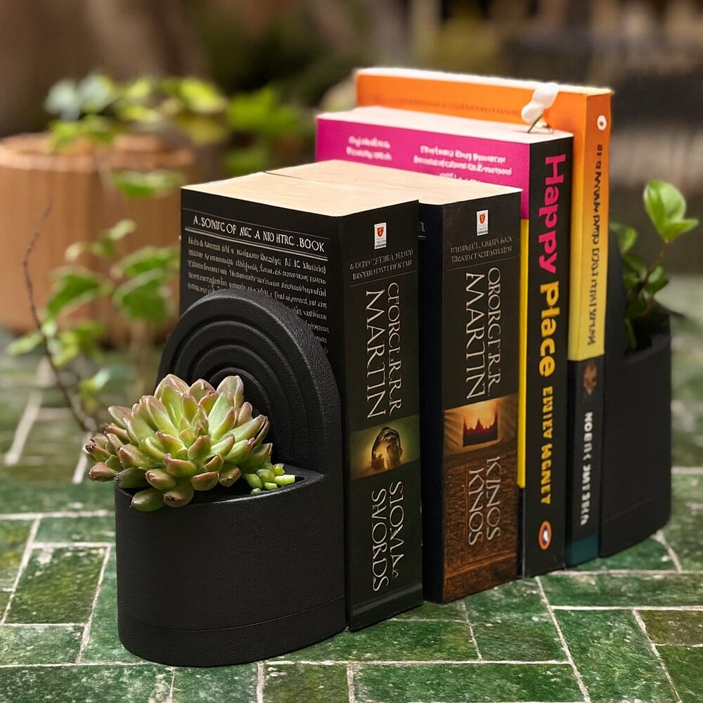 3D Printed Arch Planter Bookend Set Black Rainbow Succulent Pots Modern Shelf